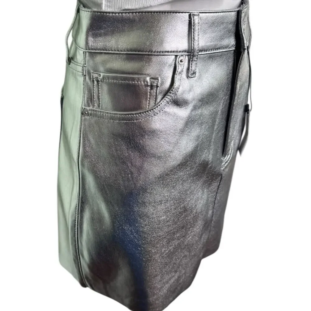 Express NWT Silver Metallic Faux Leather Mini Size 6 Skirt